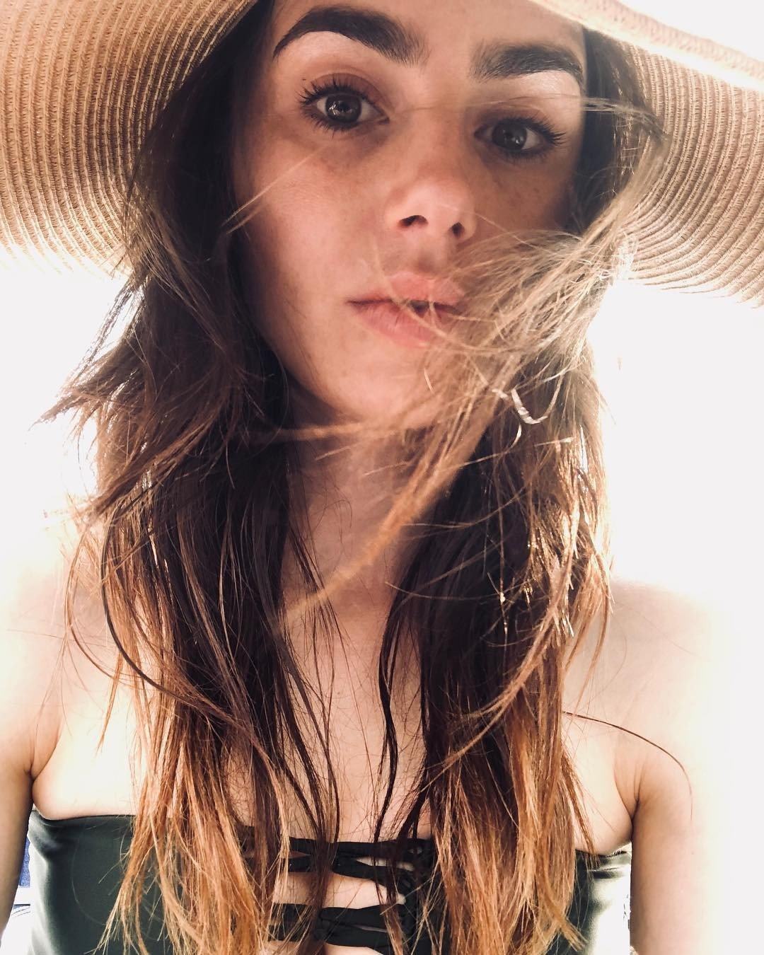 Lily Collins Shower vacation bikini pics 15